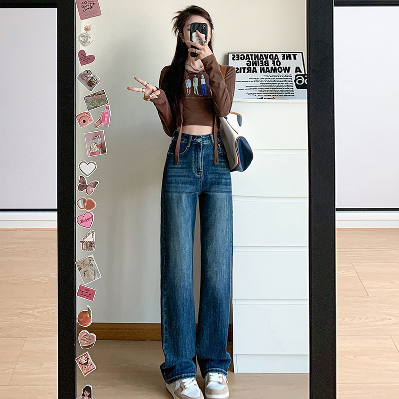 Black High-Waisted Straight-Leg Jeans for Women, New Spring/Summer 2026, Stretchy Petite Slim-Fit Cigarette Pants, Versatile