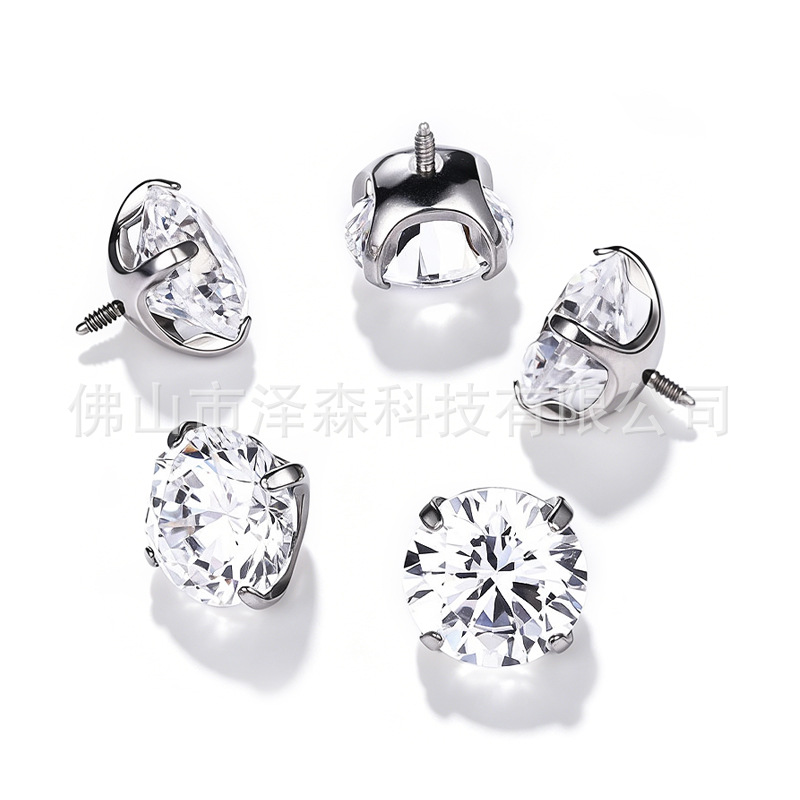 Silver pointed spike labret stud material detail