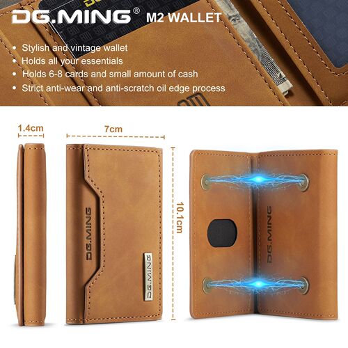DG.MING Brown Retro Tri-Fold Card Holder, Multi-Card Slot ID Holder, Pocket Money Clip, Magnetic Card Case
