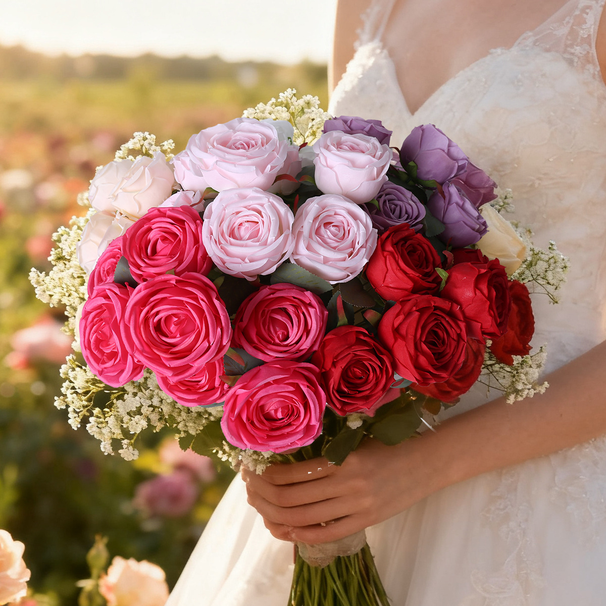 Simulación de 7 flores falsas de rosa princesa escritorio sala de estar DIY decoración de la habitación de bodas de mano accesorios de fotografía de flores