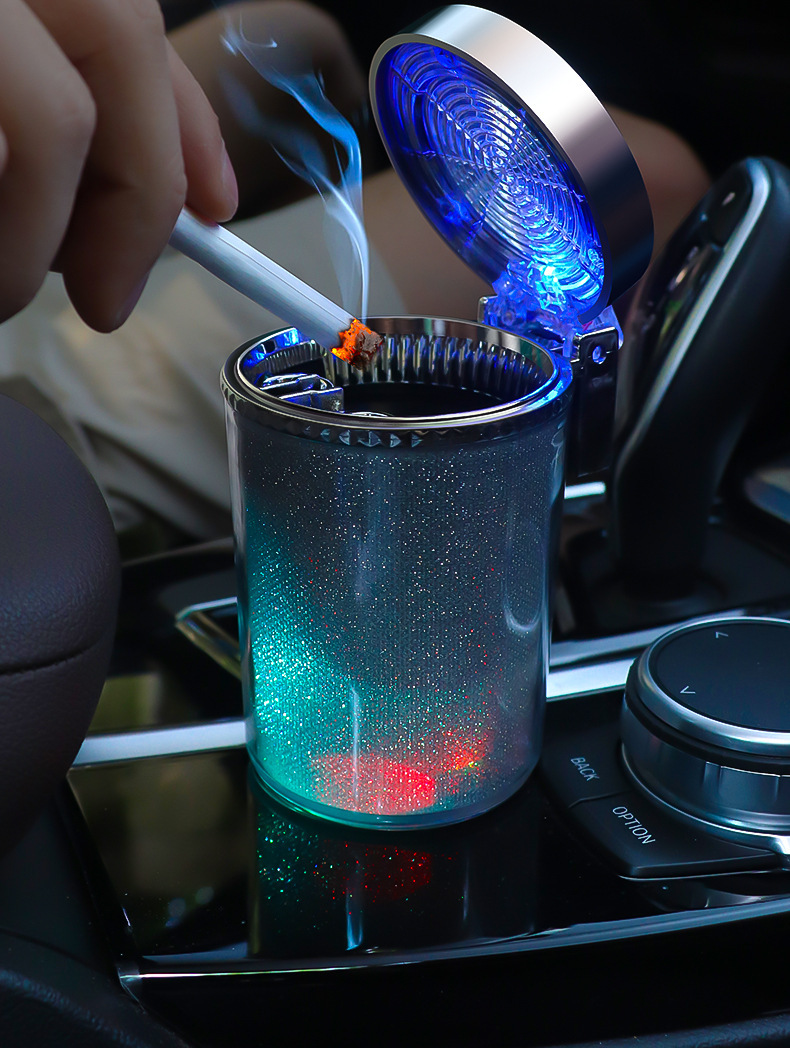 Car Ashtray Hanging Personalized Creative Internet Celebrant Car Ashtray with Lid LED Light Car Ashtray