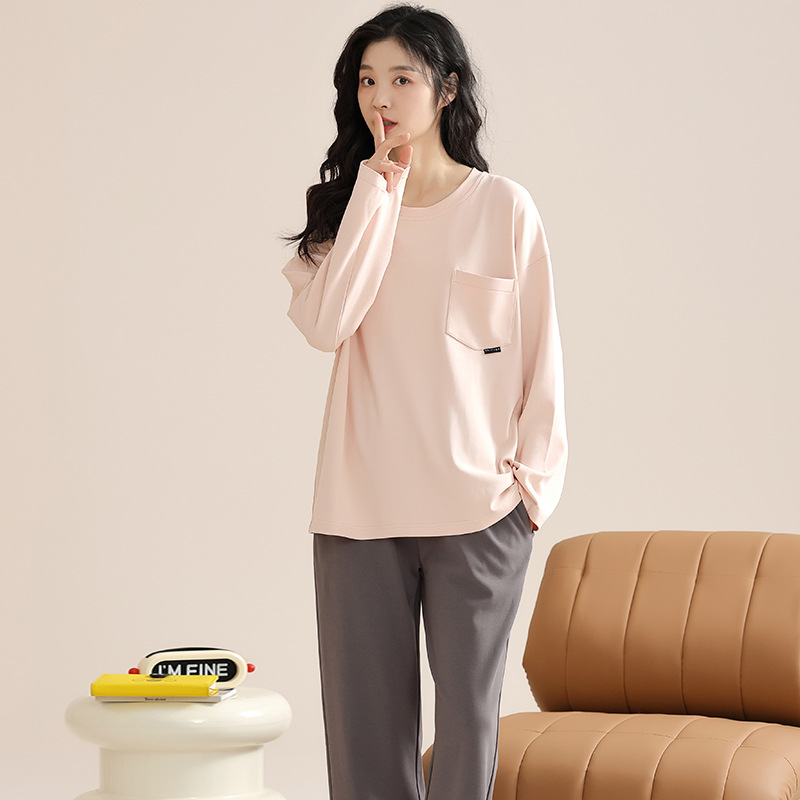 2024 새로운 도착 잠옷 여성의 봄과 가을 순면 편안한 얇은 긴 소매 바지 외부 착용 홈 의류 세트