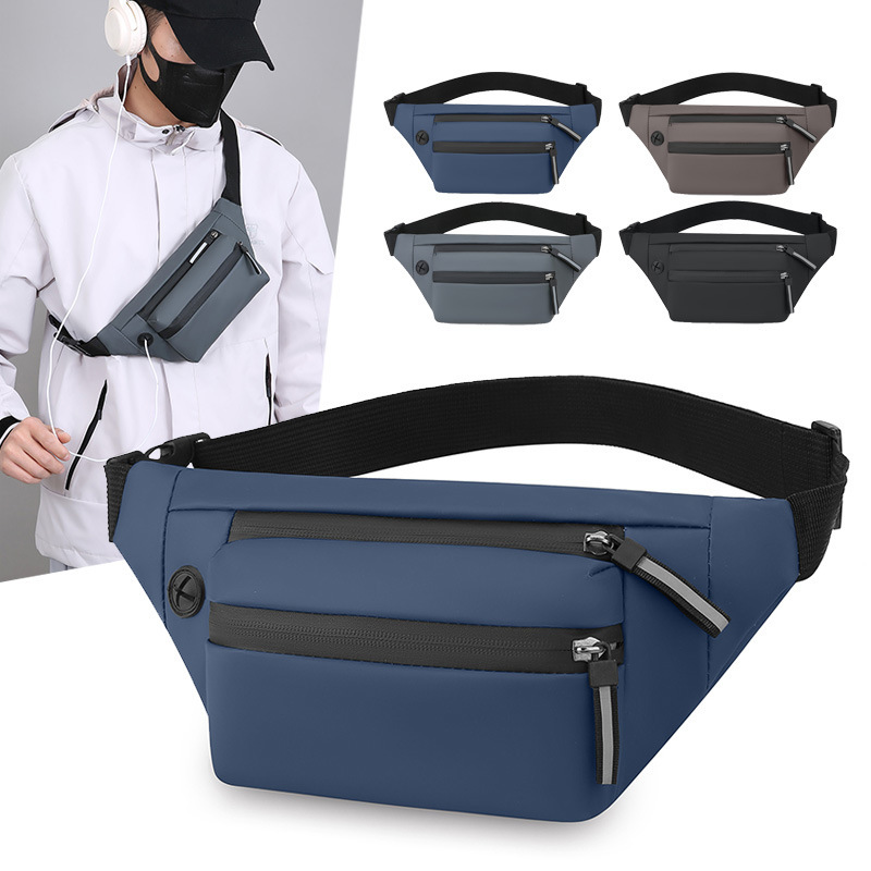 New Waist Bag Water-repellent Fabric Earphone Hole Design Cross-border Factory Direct Supply Men's and Women's Chest Bag Waist Bag Shopping Satchel