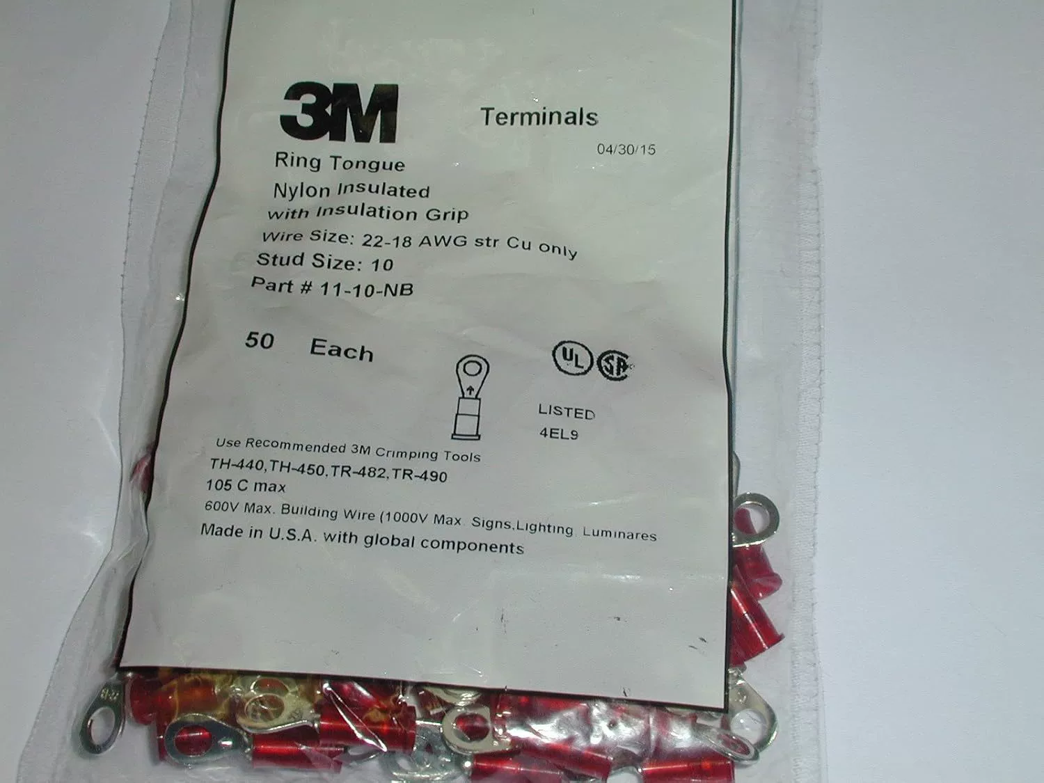 11-10-NB RING TERMINAL # 10X22-18AWG RED NYLON ( 50 PIECES)