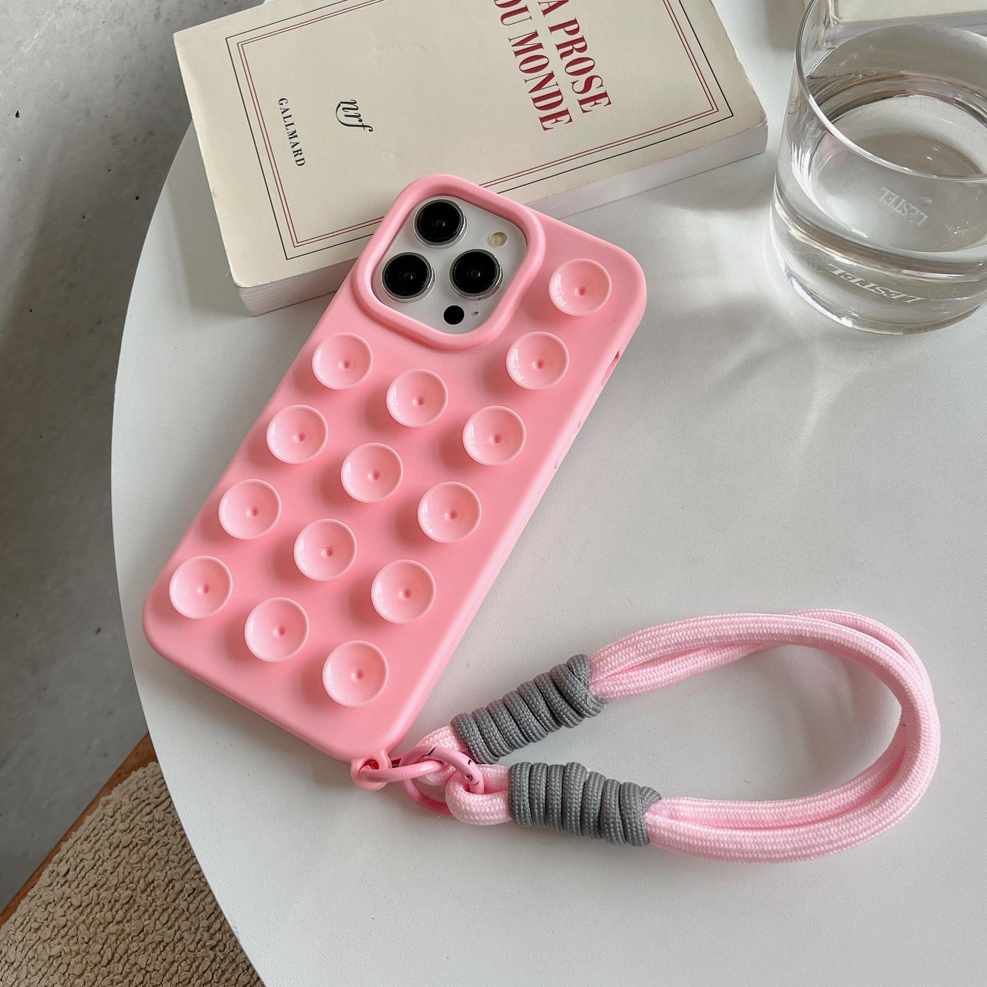 简约纯色立体吸盘跨境适用苹果iPhone16promax手机壳15手提保护套