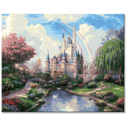 diy数字油画手工涂色ins装饰风景油画艺术油画古堡别墅地中海风景