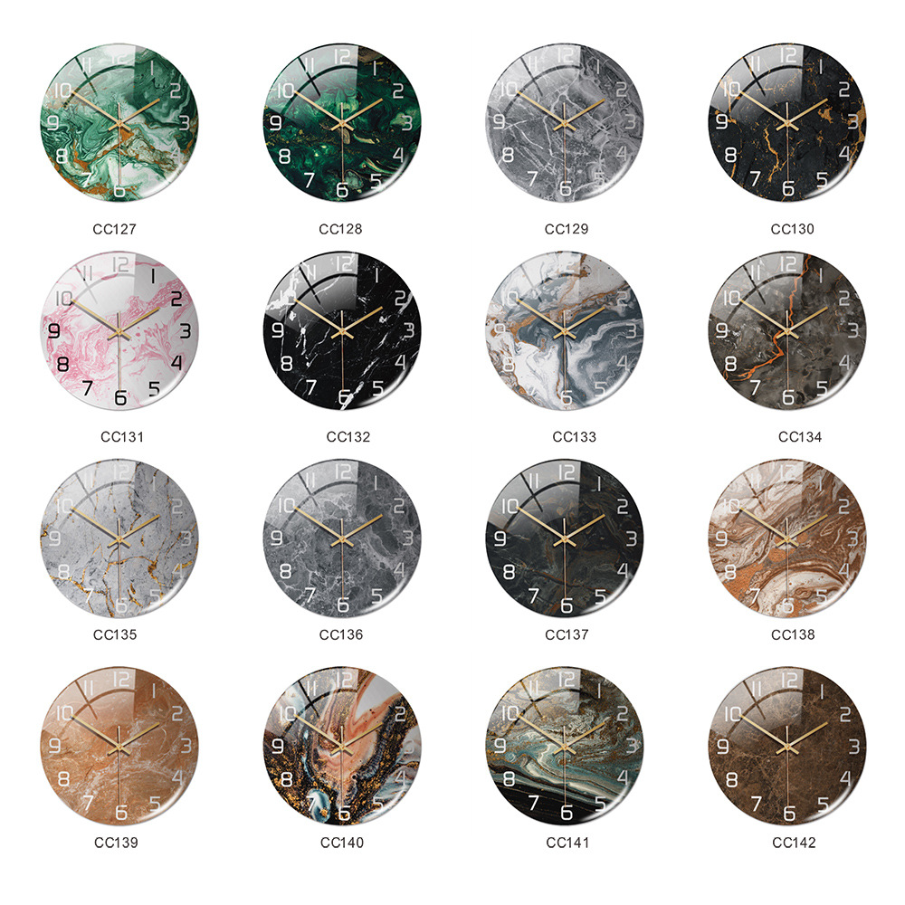 Cc127-142 Cross-Border Round Marble Accessible Luxury Wall Clock Stereo Creative Acrylic Clock Home Decoration