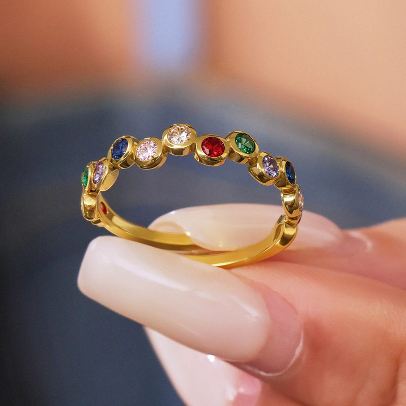 Mili INS スタイルカラフルなジルコンリングチタン鋼 18K ゴールドニッチオープンリングファッショナブルで多用途な色保持ハンドジュエリー女性用|undefined