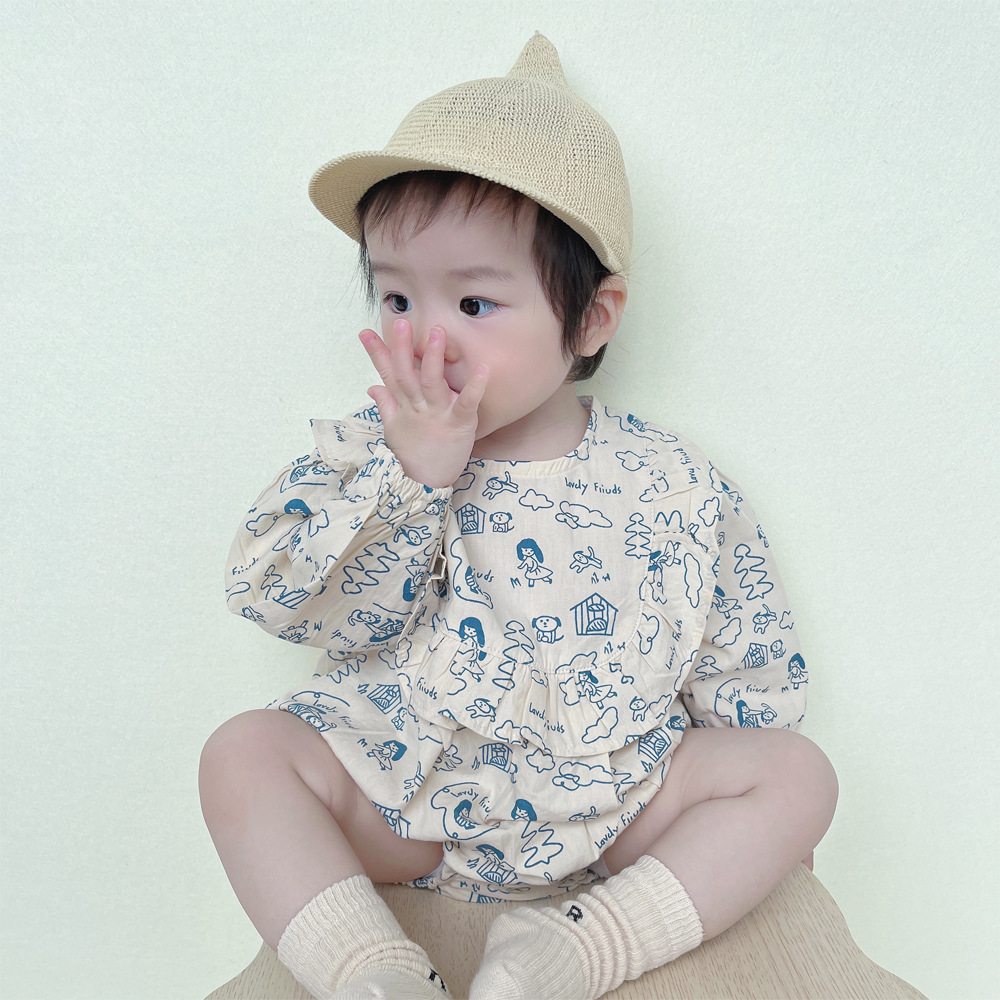 Estilo coreano 2022ins niñas bebé floral de una pieza mameluco recién nacido algodón suave vaina triángulo mameluco