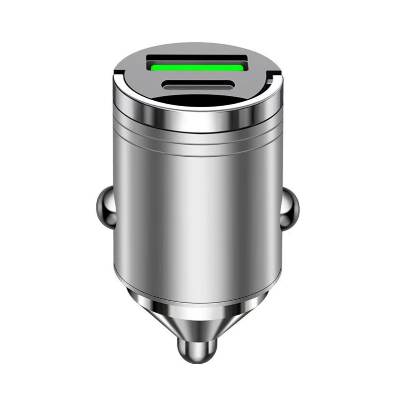 Car charger mini alloy Type‑C, 100W fast charge, dual‑port USB‑A + USB‑C, multifunctional