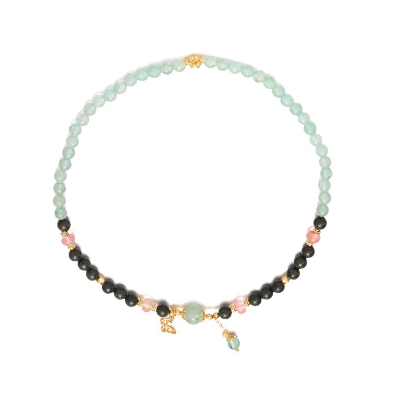 Nuevo estilo chino doble capa usando amatista cristal blanco ojo de tigre piedra verde fresa cristal de piedra natural pulsera de cuentas pulsera mujer