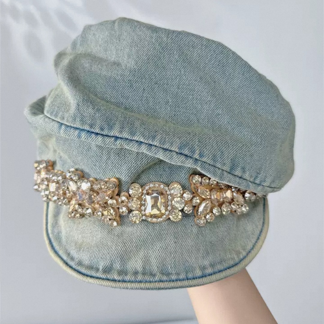 Chapéu octogonal feminino com aba alta e strass, ideal para outono e inverno, adequado para cabeças grandes, quente e com estilo vintage._voghion.com
