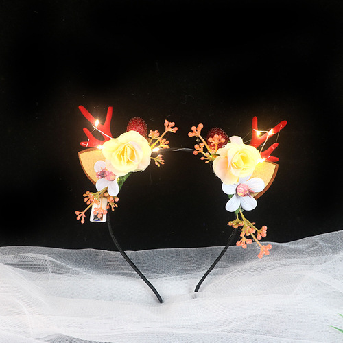 New luminous deer antler headband with flashing lights, flower fairy, elk headdress with lights, stall toys, night market stalls wholesale