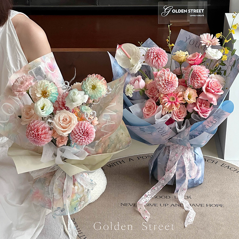 Siciliana pintura al óleo atmósfera de papel ramo de flores papel de embalaje artístico de papel floral colorido papel de embalaje de periódico al por mayor