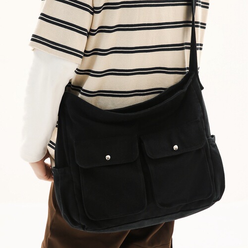 Workwear style crossbody bag men's ins one-shoulder canvas bag student class bag street large-capacity literary and casual bag