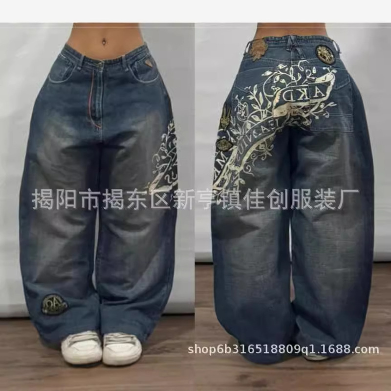 アメリカのレトロ個性的な街頭刺繍ジーパン|undefined