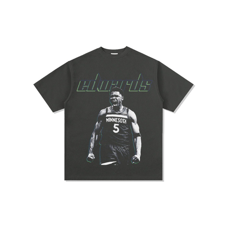 Edwards American Star camiseta de calle hip-hop marca de tendencia impresión retro hacer viejo lavado pesado suelto manga corta