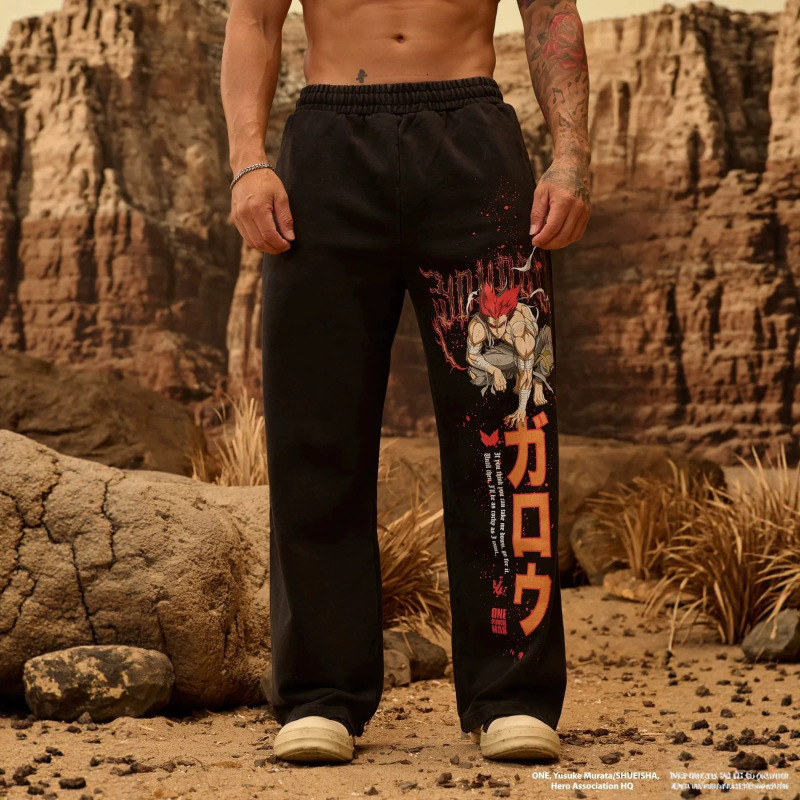 Youngla Collaboration One-Punch Man Men's Sports Pants Jogging Fitness Cotton Mid-Waist Straight Casual Pants