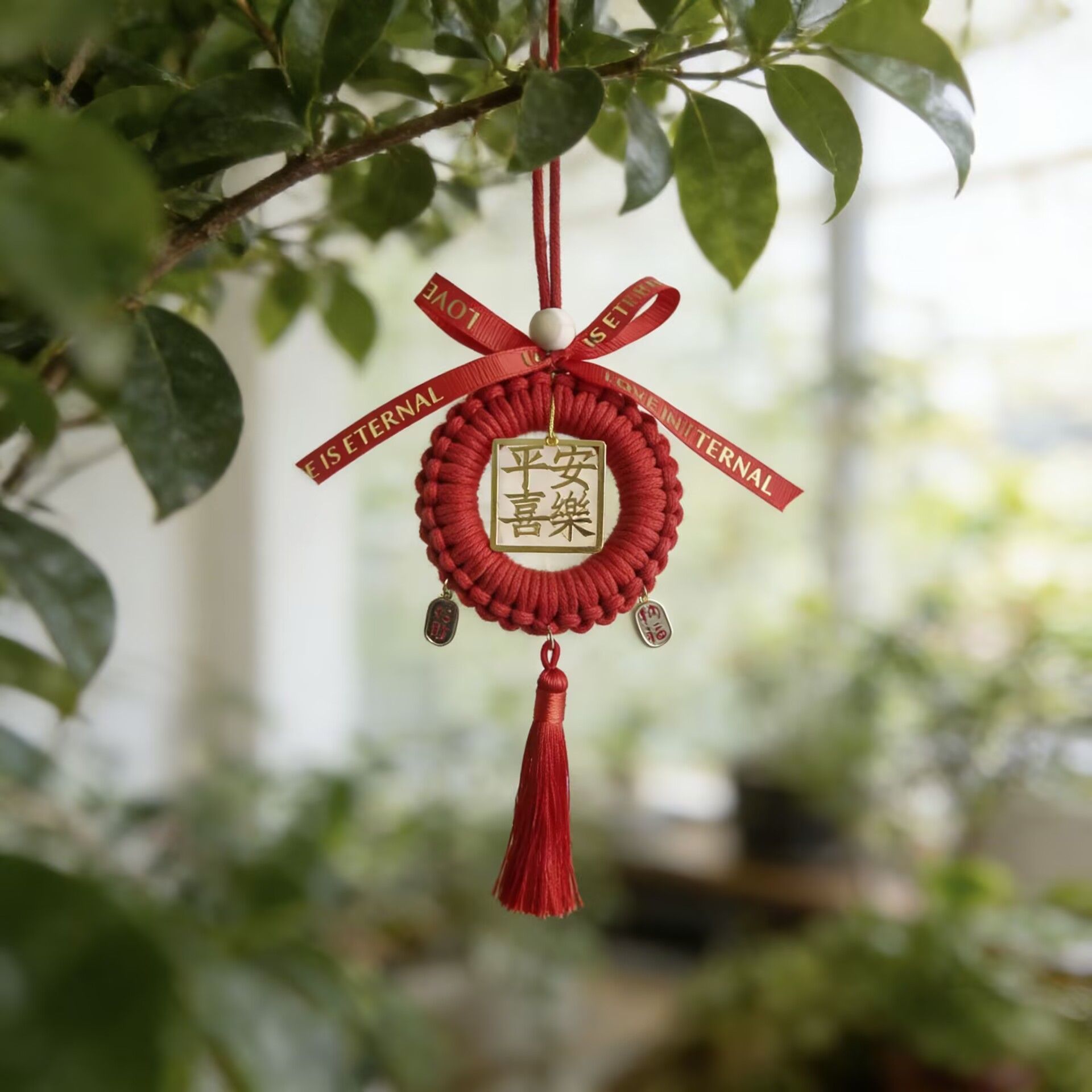 Handmade DIY Gift Red String Hanging Ornament for Peace and Joy, Attracts Wealth and Good Fortune, New Car Hanging Tag, Car Interior Decoration, Gift for Boyfriend