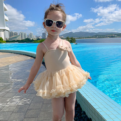Children's Swimwear 2023 New Korean Style Girls' One-piece Princess Dress for Young Children Cute Strappy Puff Dress Swimwear Trend