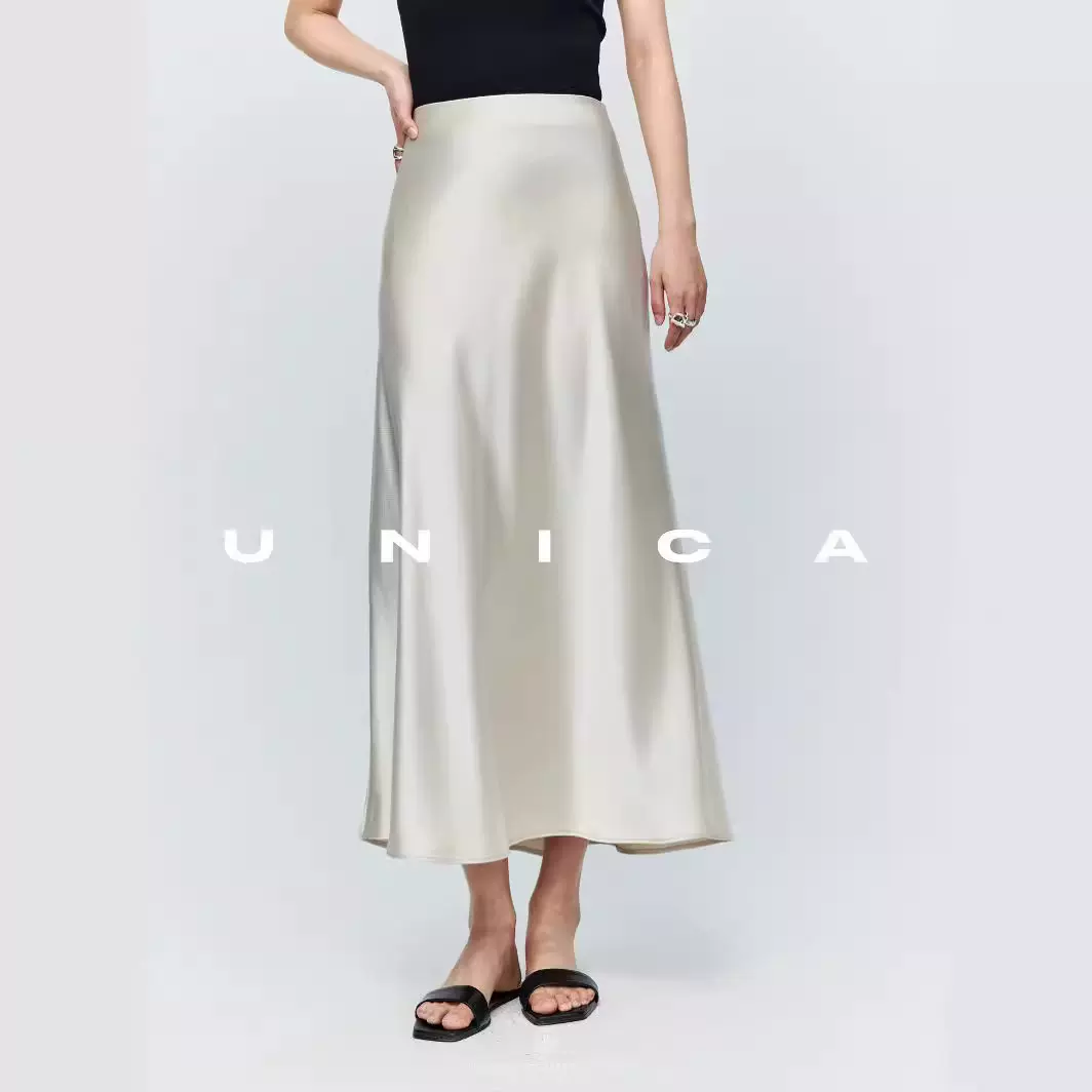 垂顺丝滑UNICA/日本进_口水波纹三醋酸_百搭光泽斜裁半身裙鱼尾裙