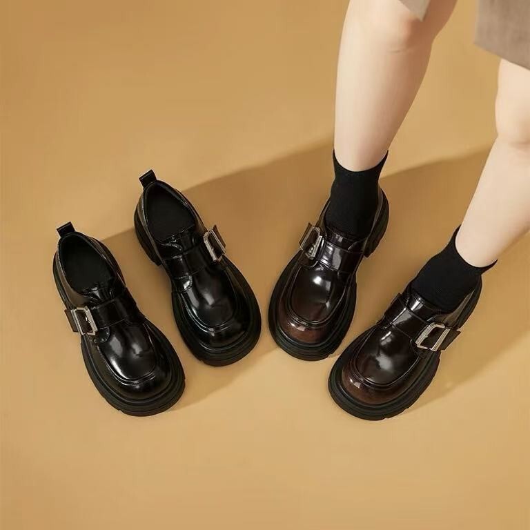 Height Increase 8cm~ Thick-Soled Cowhide Loafers for Women Autumn and Winter 2025 New One-Line Strap Jk Retro Style Brown Small Leather Shoes Height Increase 8cm~ Thick-Soled Cowhide Loafers for Women Autumn and Winter 2025 New One-Line Strap Jk Retro Style Brown Small Leather Shoes