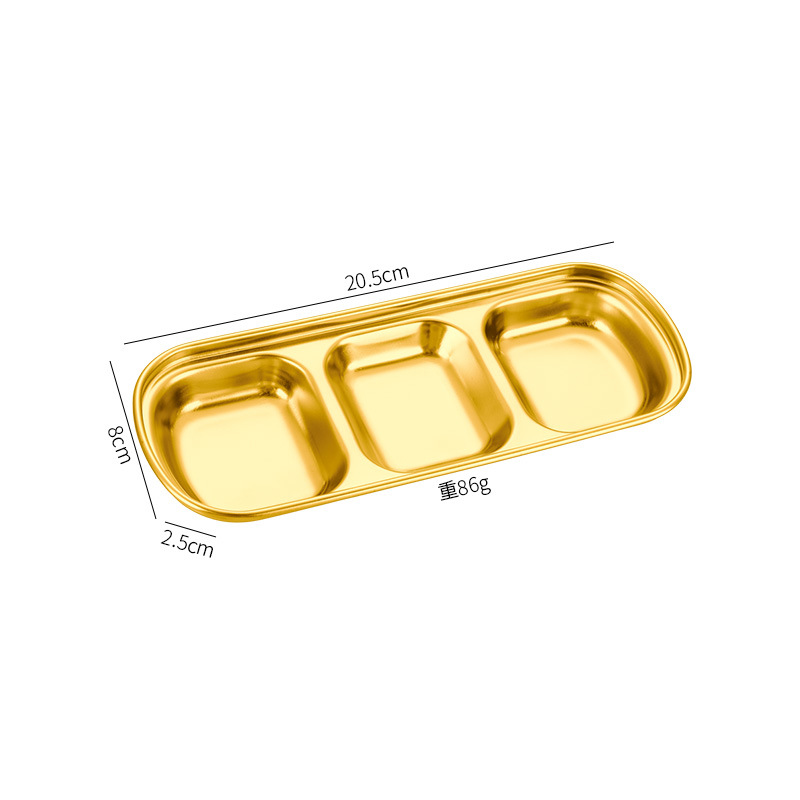 Plato de condimento de acero inoxidable dorado engrosado compartimiento pequeño plato coreano barbacoa plato de inmersión al aire libre camping vajilla plato de sabor image 17