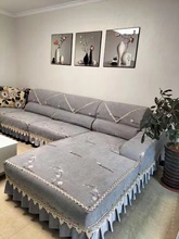 厂家直供婴儿绒绣花复合防滑沙发布半成品面料绗绣纯色沙发垫面料