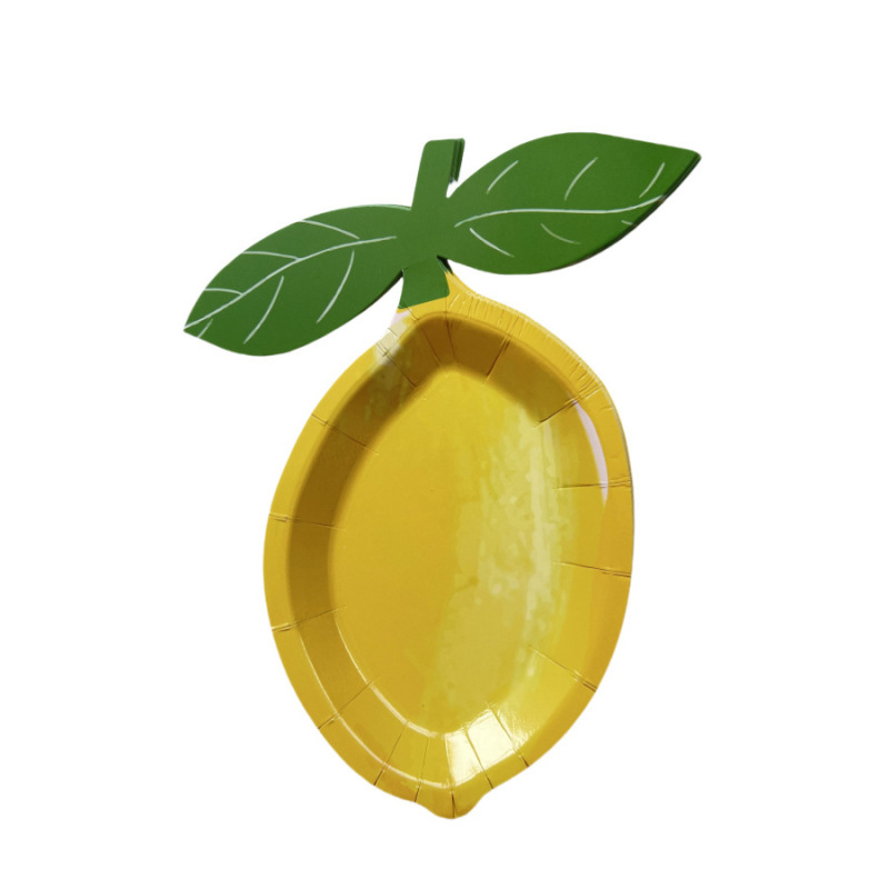 Cross-Border Hot-Selling Creative Shaped Lemon Paper Plates Party Supplies Strawberry Fruit Plates Thickened Disposable Tableware Wholesale
