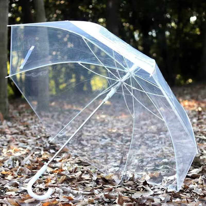 女性用透明傘、高級使い捨て卸売プラスチック自動傘、透明傘、長柄、高価値晴雨兼用傘|undefined