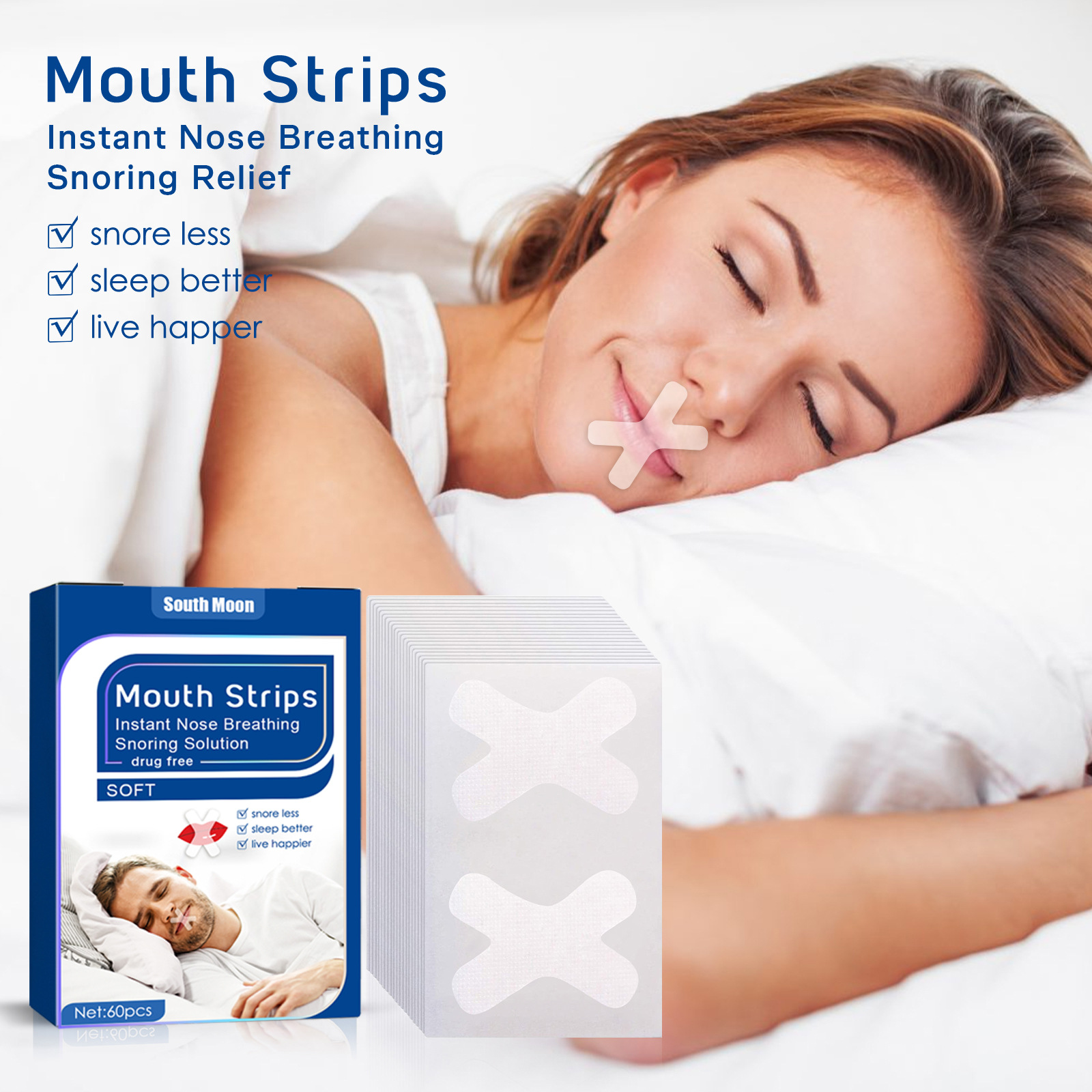 South Moon anti-snoring patch, closed mouth patch, anti-snoring patch for adults at night, anti-snoring breathing patch when sleeping with mouth open_voghion.com