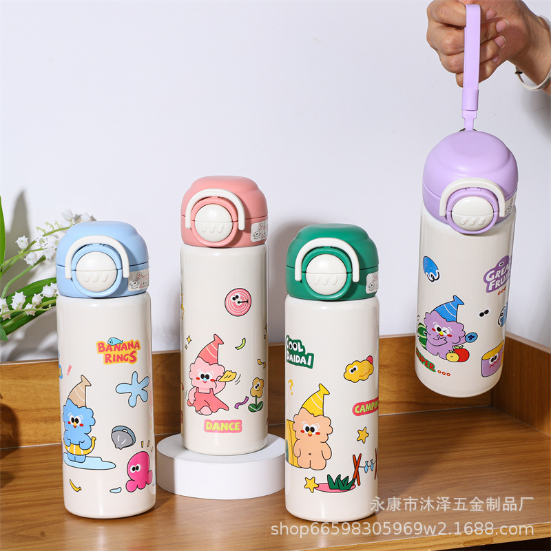 Nuevo niño 316 acero inoxidable doble bebida taza de aislamiento para jardín de infantes lindo taza de agua a prueba de caídas dibujos animados paja de regalo