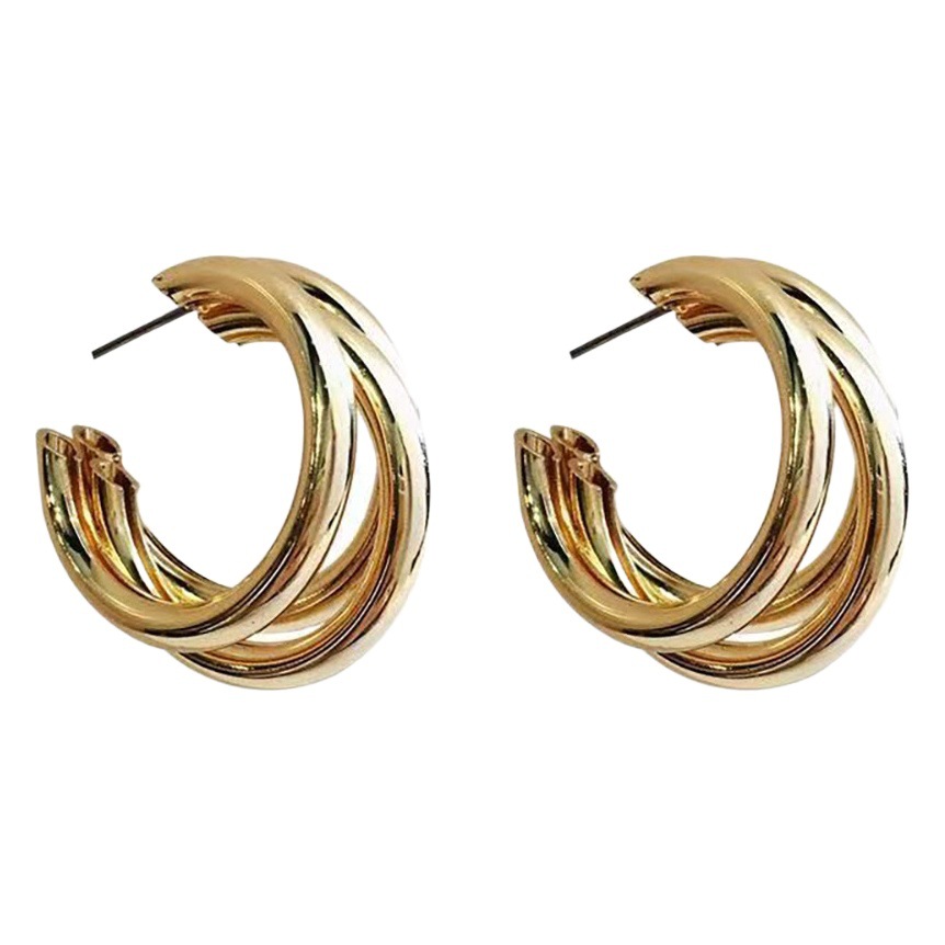 Environmental protection metal wind earrings women's European and American multi-layer ring temperament earrings trendy simple personality plain ring geometric round ear