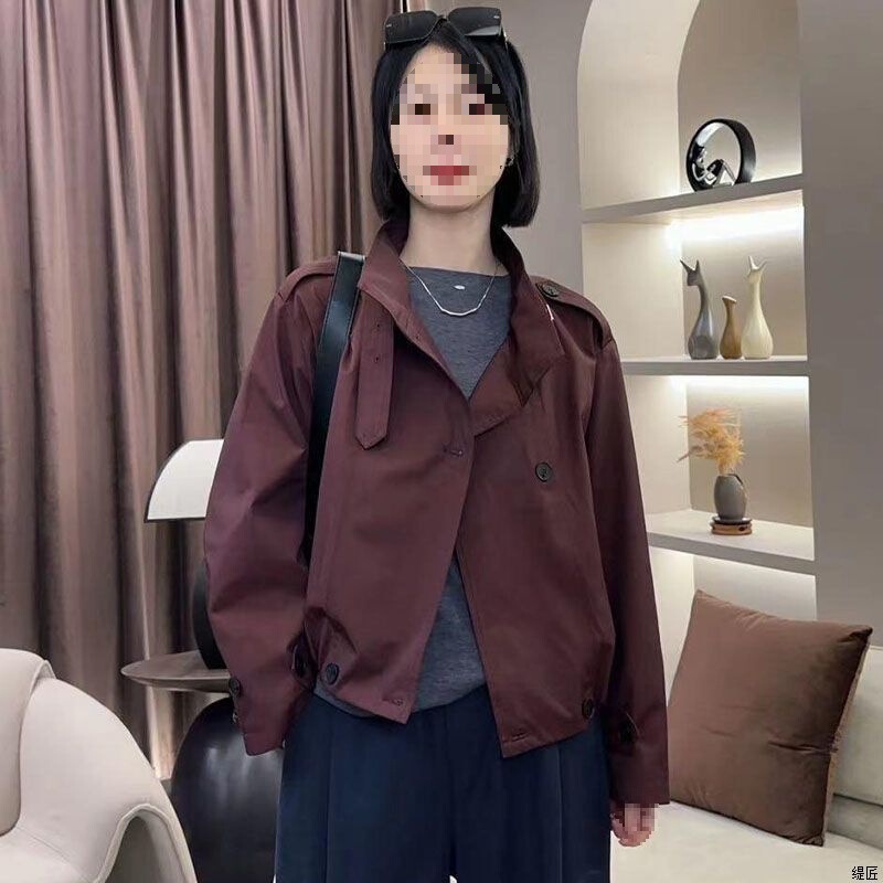 短款上衣2025年立领新款小个子宽松风衣外套女休闲秋季双排扣时尚|undefined
