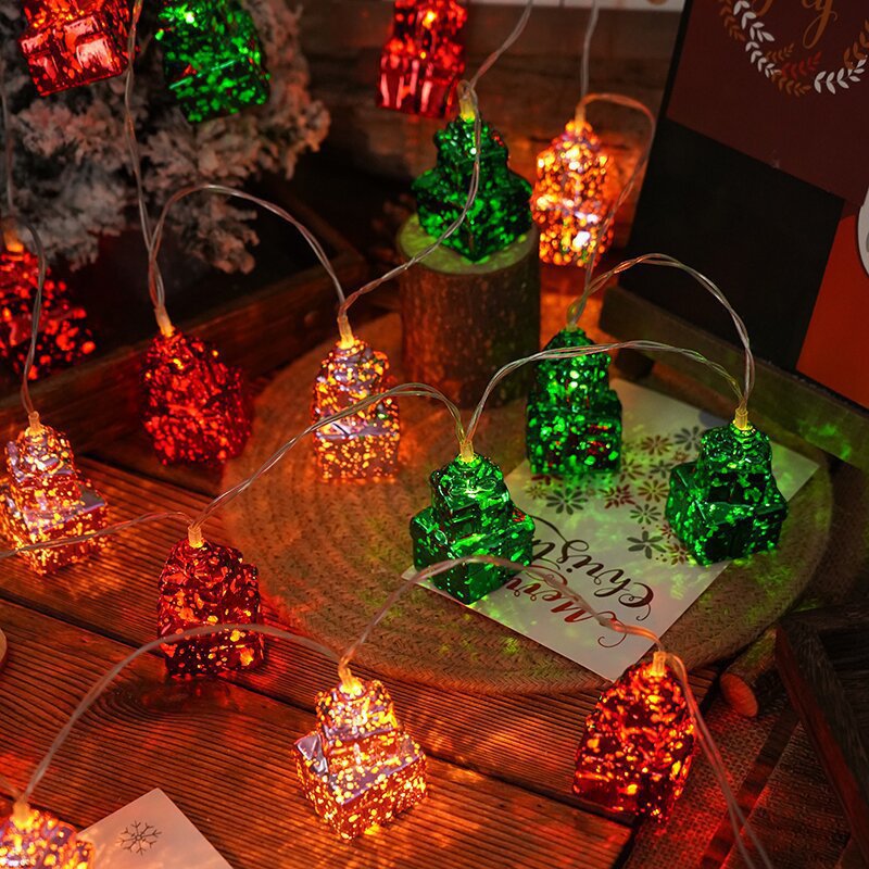 Nuevo transfronterizo LED caja de regalo de bola de Navidad serie de cinco estrellas pequeñas luces de color árbol de Navidad colgante diseño de corazón de niña