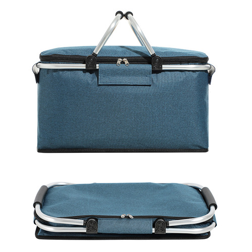 Outdoor Insulated Basket Aluminum Foil Thickened Picnic Basket Oxford Fabric Folding Picnic Bag Insulated Box Ice Bag Ice Basket Wholesale
