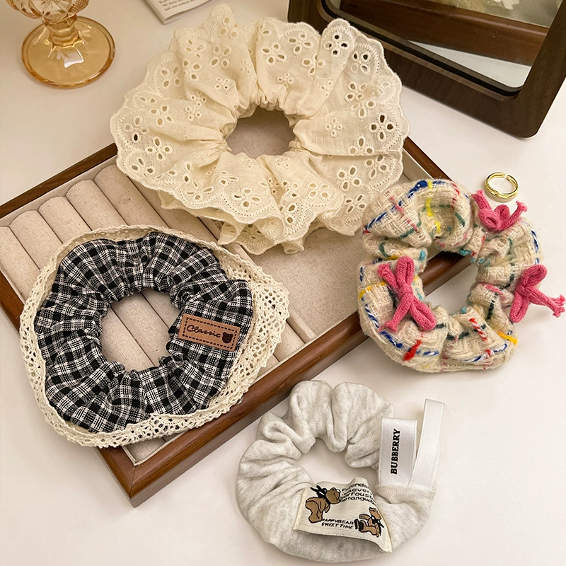 Lace plush bow large intestine hair tie women's hair tie ball head ponytail head rope college style rubber band hair accessory