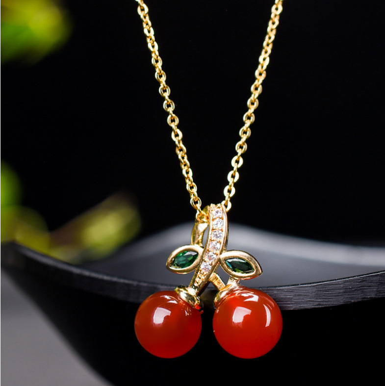 13g Weight 1 Piece Diameter 8mm Alloy Agate Cherry Pendant