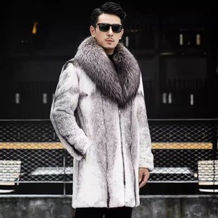 -10 degrees cold-resistant warm Haining mink coat men's winter imitation raccoon fur collar thick warm fur coat