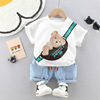 Summer cartoon backpack for early age for leisure, small bag, sleeves, set, Korean style, western style, with little bears, round collar, wholesale