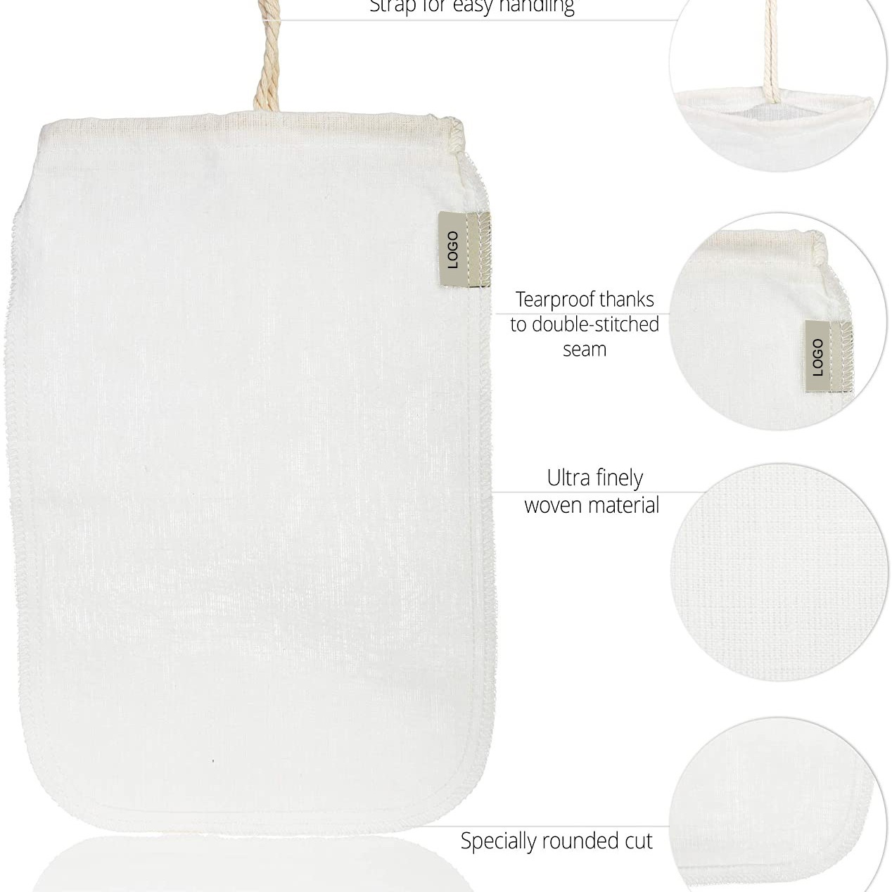 Bolsa de filtro de lino para alimentos leche de soja vino café jugo de frutas nueces leche lino de almacenamiento de calidad de alimentos lino