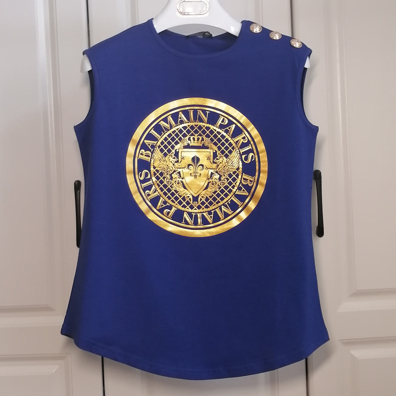 Summer Trendy Round Pattern Printed Casual Balmain Short-Sleeved Shirt Versatile Loose Balmain Sleeveless T-Shirt