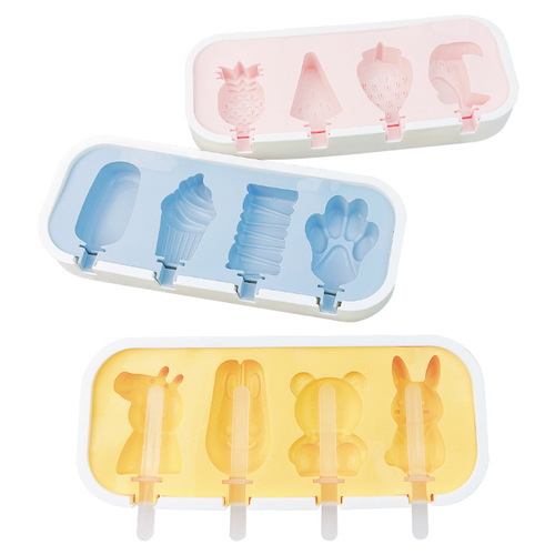 Silicone ice cream mold children's homemade DIY ice cream cheese stick mold cartoon jelly pudding popsicle box with lid
