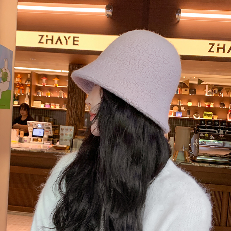 Nuovo cappello da pescatore in pelo di agnello autunnale e invernale Cappello da pescatore con top rotondo solido da donna Cappello da viaggio alla moda da viaggio all'aperto_voghion.com