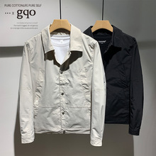 GQO韩版复古拼接个性翻领外套男士春秋新款潮牌机能工装夹克上衣