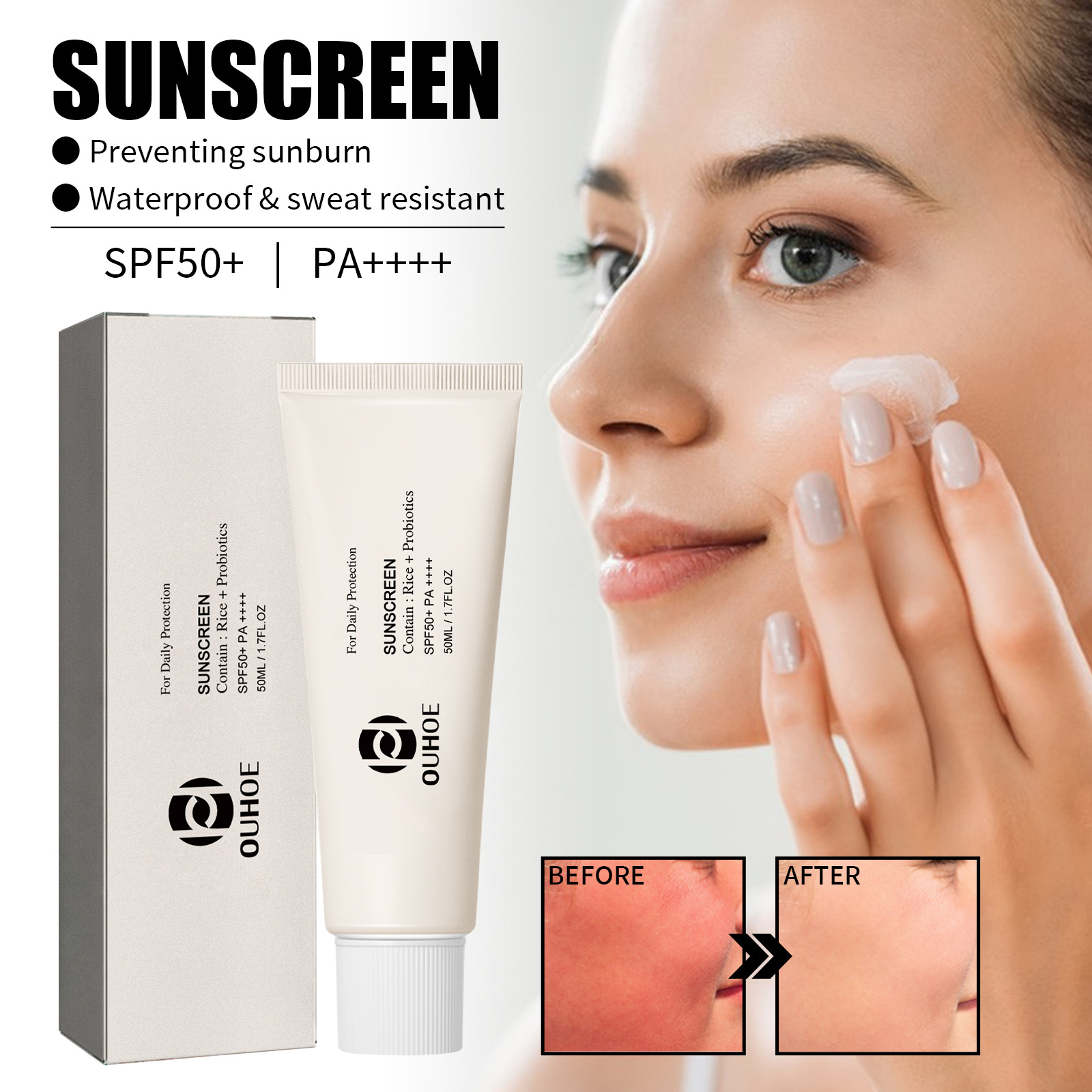 Ouhoe Rice Probiotic Protective Cream Anti-Uv Refreshing Non-Greasy Moisturizing Moisturizing Facial Protective Cream