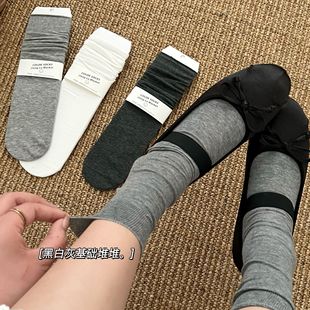 Black, white and gray pile socks women's mid-calf spring and summer solid color base sweet simple ins style breathable casual wholesale