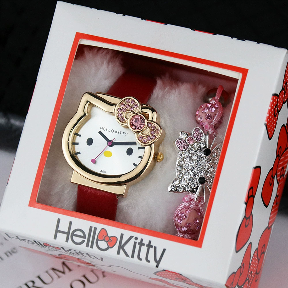 HELLO KITTY KT кошка детские подарочные часы женские ученица средней школы мультфильм электронные часы браслет из 3 предметов набор в коробке