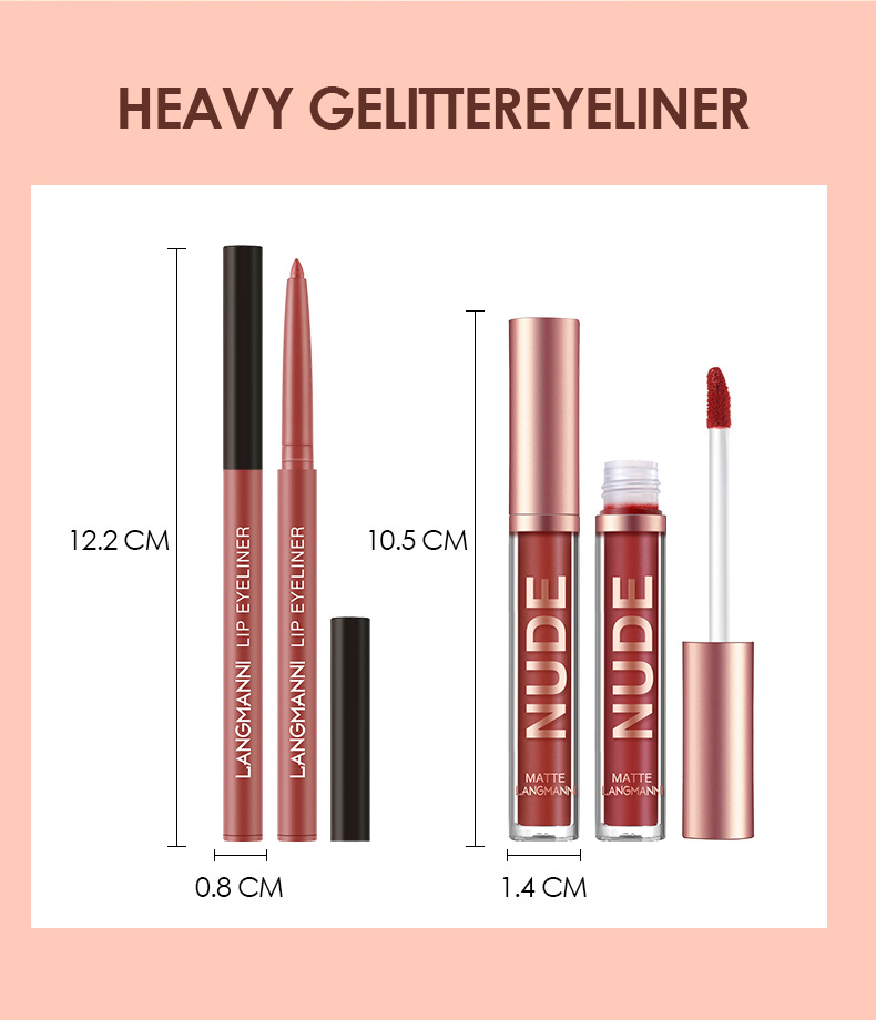 Langmanni 12-piece lip gloss set 6+6 Lip gloss and Lip liner pen combination Non-stick cup matte lip gloss undefined