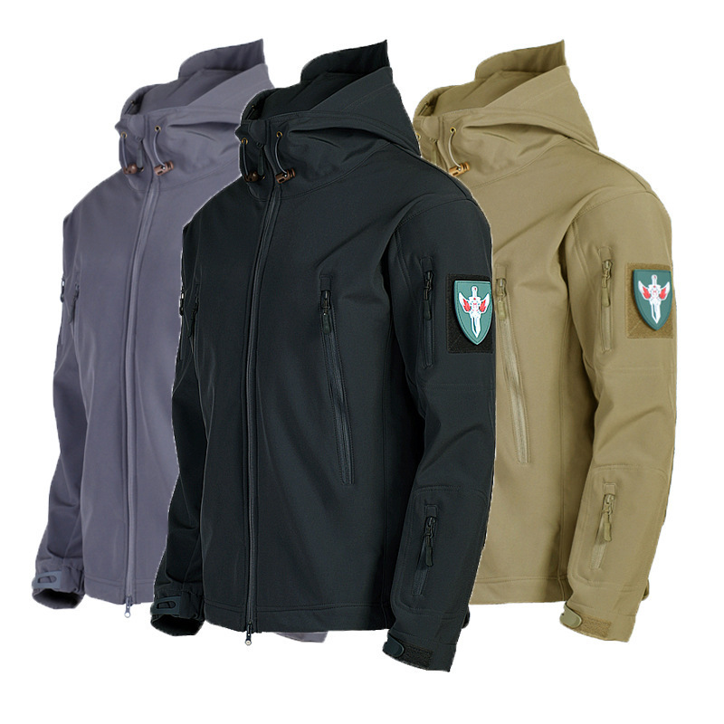 Autumn and Winter Outdoor Sharkskin Soft Shell Jacket for Men and Women, Fleece-Lined Tactical Jacket, Military Fan Clothing, Windbreaker, Cold-Proof Jacket